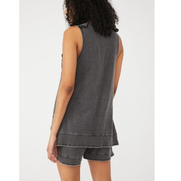 Free People Cozy Girl Tank Top Soft Oversized Deep V Neck Washed Black XS NWT - Picture 14 of 15